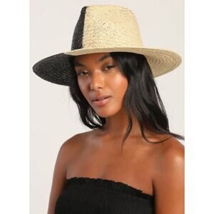 NEW! Lulus Tone the Day Black and Beige Two-Tone Straw Fedora Hat